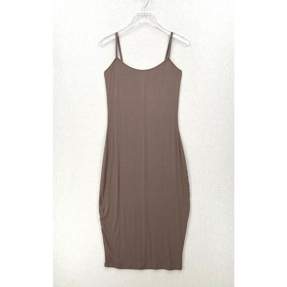 PARADE Perfect Rib Midi Dress Womens M Truffle Brown Spaghetti Strap Scoop Neck - Picture 4 of 16